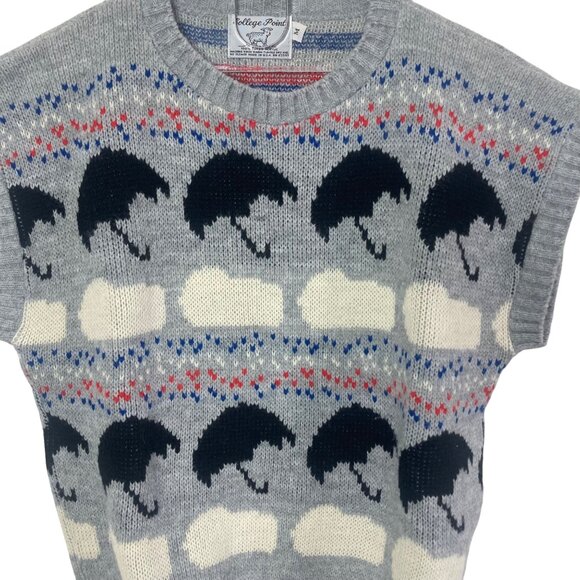 Vintage College Point Rainy Day Sweater Vest Medium Gray Grannycore Academia - Picture 2 of 4